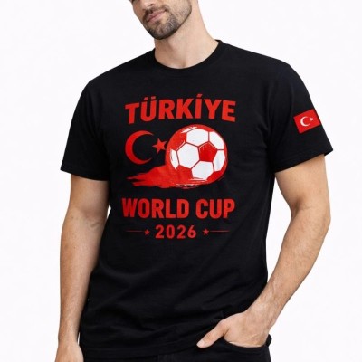 Erkek Türkiye World Cup 2026 Baskılı Tişört Futbol Temalı Forma T-Shirt - Siyah Erkek Türkiye World Cup 2026 Baskılı Tişört Futbol Temalı Forma T-Shirt - Siyah