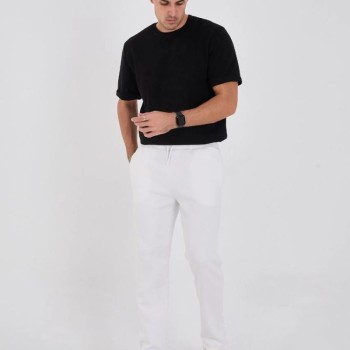 Erkek Üç İplik Basic Eşofman Pantolon - Beyaz