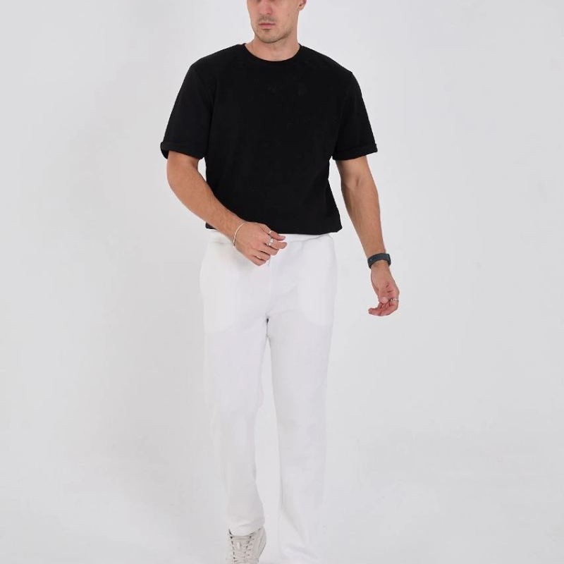 Erkek Üç İplik Basic Eşofman Pantolon - Beyaz Erkek Üç İplik Basic Eşofman Pantolon - Beyaz