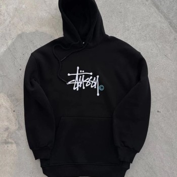 Erkek Üç İplik Kapşonlu Baskılı SweatShirt - Siyah