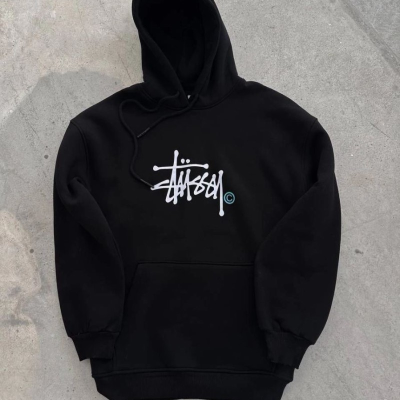 Erkek Üç İplik Kapşonlu Baskılı SweatShirt - Siyah Erkek Üç İplik Kapşonlu Baskılı SweatShirt - Siyah