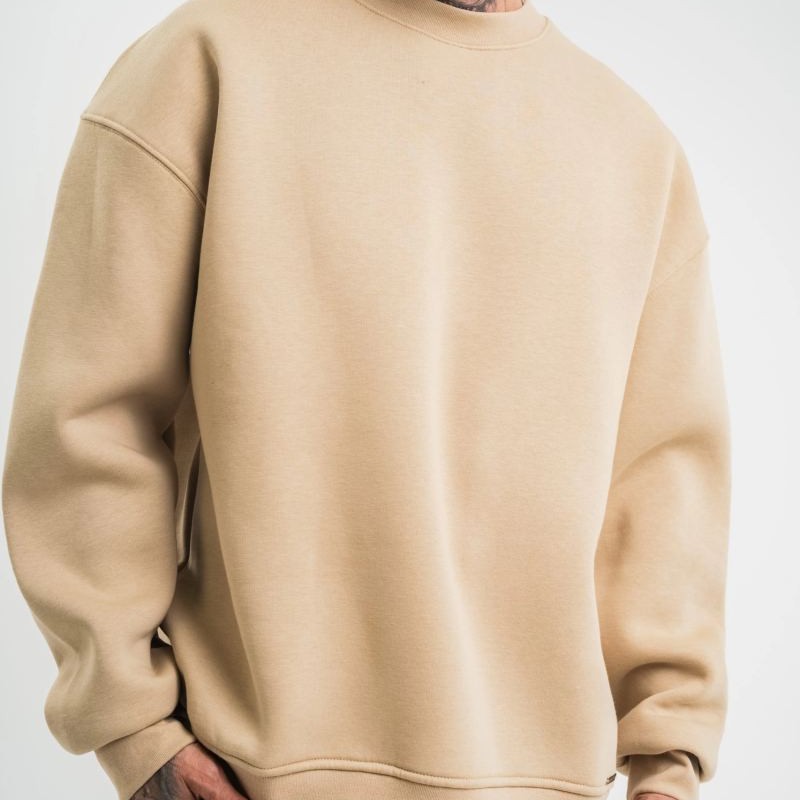 Erkek Uzun Kol Bisiklet Yaka 3 iplik Pamuklu Kışlık SweatShirt - Bej Erkek Uzun Kol Bisiklet Yaka 3 iplik Pamuklu Kışlık SweatShirt - Bej