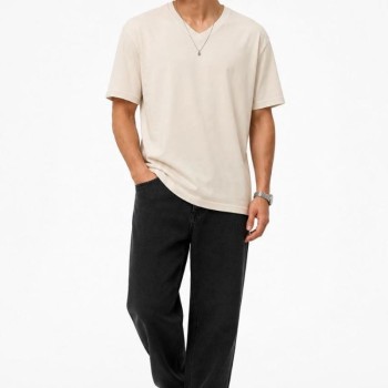 Erkek V Yaka Basic Tişört Kısa Kol Yazlık Regular Fit T-Shirt - Bej Erkek V Yaka Basic Tişört Kısa Kol Yazlık Regular Fit T-Shirt - Bej