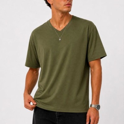 Erkek V Yaka Basic Tişört Kısa Kol Yazlık Regular Fit T-Shirt - Haki Erkek V Yaka Basic Tişört Kısa Kol Yazlık Regular Fit T-Shirt - Haki