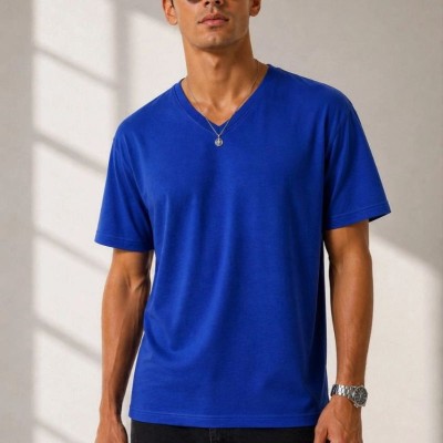 Erkek V Yaka Basic Tişört Kısa Kol Yazlık Regular Fit T-Shirt - Saks Mavisi Erkek V Yaka Basic Tişört Kısa Kol Yazlık Regular Fit T-Shirt - Saks Mavisi