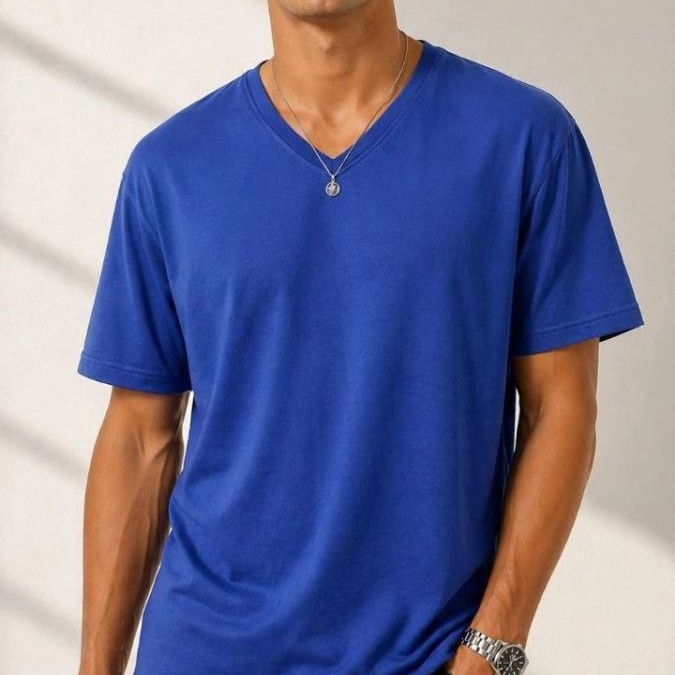Erkek V Yaka Basic Tişört Kısa Kol Yazlık Regular Fit T-Shirt - Saks Mavisi Erkek V Yaka Basic Tişört Kısa Kol Yazlık Regular Fit T-Shirt - Saks Mavisi