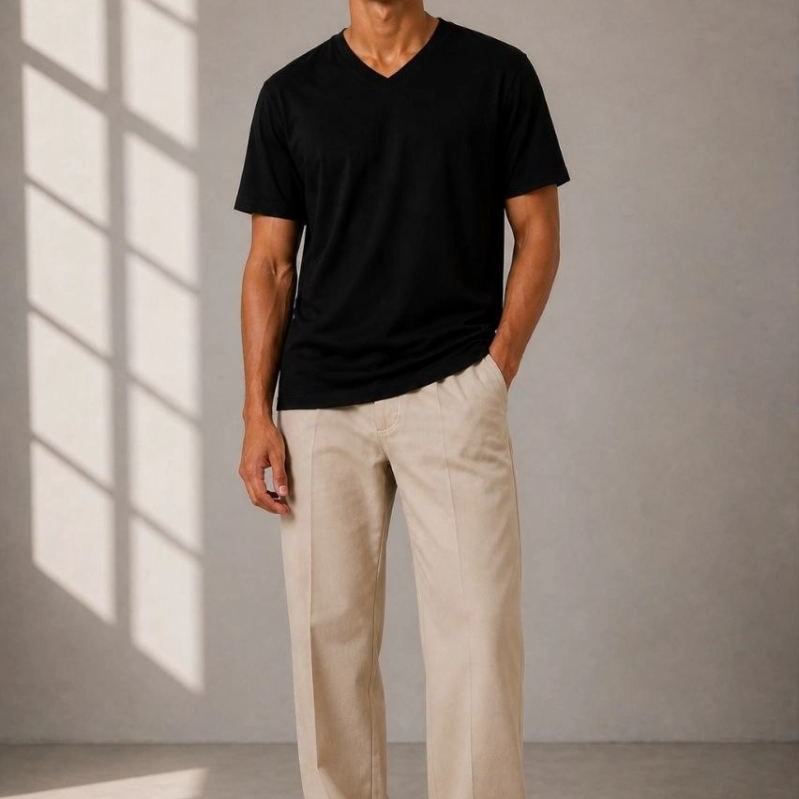 Erkek V Yaka Basic Tişört Kısa Kol Yazlık Regular Fit T-Shirt - Siyah Erkek V Yaka Basic Tişört Kısa Kol Yazlık Regular Fit T-Shirt - Siyah