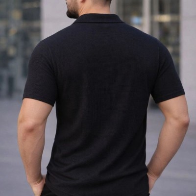 Erkek Waffle Kumaş Açık Yakalı Düğmeli Regular Fit Gömlek 2’li Set Siyah-Beyaz Erkek Waffle Kumaş Açık Yakalı Düğmeli Regular Fit Gömlek 2’li Set Siyah-Beyaz