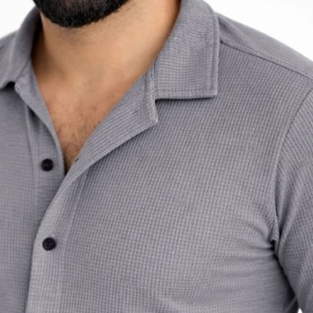 Erkek Waffle Kumaş Uzun Kollu Düğmeli Açık Yaka Regular Fit Gömlek - Füme Erkek Waffle Kumaş Uzun Kollu Düğmeli Açık Yaka Regular Fit Gömlek - Füme