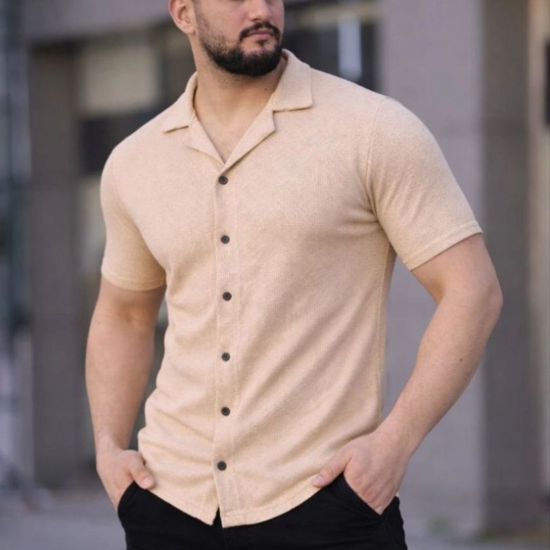 Erkek Waffle Kumaş Yakalı Kısa Kol Düğmeli Gömlek 3’lü Set Bej-Beyaz-Lacivert Erkek Waffle Kumaş Yakalı Kısa Kol Düğmeli Gömlek 3’lü Set Bej-Beyaz-Lacivert