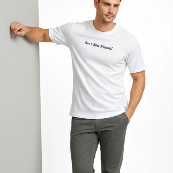 Erkek Wafıl Kumaş Tişört Regular Kalıp Bisiklet Yaka Baskılı T-Shirt - Beyaz Erkek Wafıl Kumaş Tişört Regular Kalıp Bisiklet Yaka Baskılı T-Shirt - Beyaz