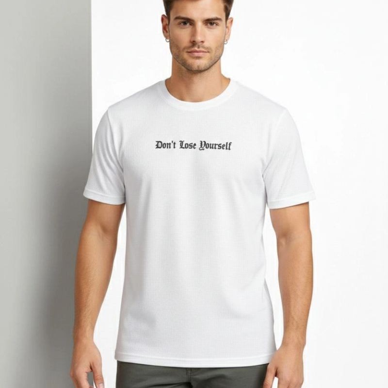 Erkek Wafıl Kumaş Tişört Regular Kalıp Bisiklet Yaka Baskılı T-Shirt - Beyaz Erkek Wafıl Kumaş Tişört Regular Kalıp Bisiklet Yaka Baskılı T-Shirt - Beyaz