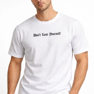 Erkek Wafıl Kumaş Tişört Regular Kalıp Bisiklet Yaka Baskılı T-Shirt - Beyaz Erkek Wafıl Kumaş Tişört Regular Kalıp Bisiklet Yaka Baskılı T-Shirt - Beyaz