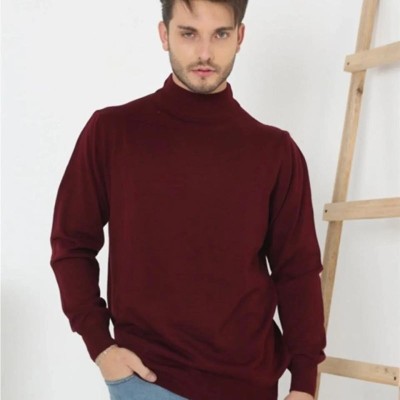Erkek Yarım Balıkçı Yaka Triko Kazak - Bordo
