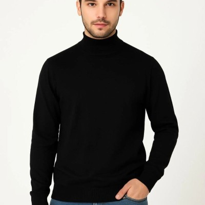 ERKEK Yarım Boğaz Triko Yumuşak Dokulu Pamuklu Uzun Kollu Kazak -  Siyah