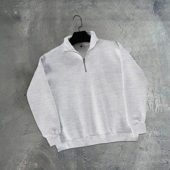 Erkek Yarım Fermuarlı Üç İplik Sweatshirt - Gri Erkek Yarım Fermuarlı Üç İplik Sweatshirt - Gri