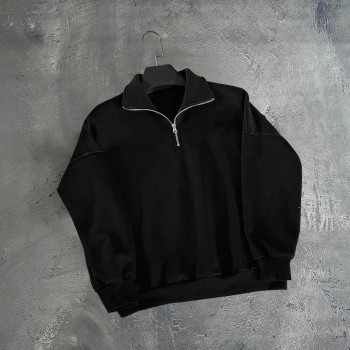 Erkek Yarım Fermuarlı Üç İplik Sweatshirt - Siyah Erkek Yarım Fermuarlı Üç İplik Sweatshirt - Siyah