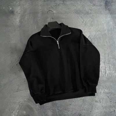 Erkek Yarım Fermuarlı Üç İplik Sweatshirt - Siyah Erkek Yarım Fermuarlı Üç İplik Sweatshirt - Siyah