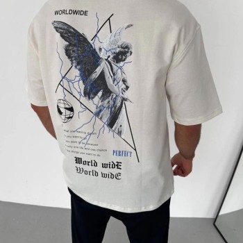 Erkek Yazlık Baskılı Tişört Bisiklet Yaka Kısa Kol Regular Fit T-Shirt - Beyaz Erkek Yazlık Baskılı Tişört Bisiklet Yaka Kısa Kol Regular Fit T-Shirt - Beyaz
