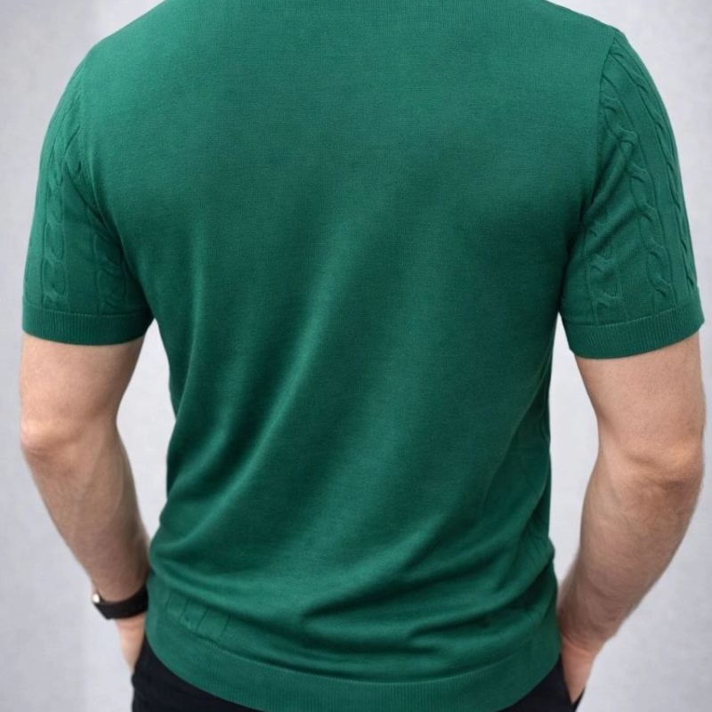 Erkek Yazlık Triko Dokuma Tişört Kısa Kol Bisiklet Yaka Örgü Desenli T-Shirt - Haki Erkek Yazlık Triko Dokuma Tişört Kısa Kol Bisiklet Yaka Örgü Desenli T-Shirt - Haki