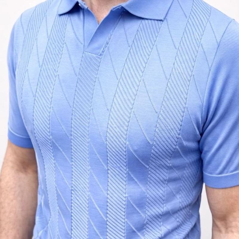 Erkek Yazlık Triko Dokuma Tişört Kısa Kol Polo Yaka T-Shirt - Bebek Mavisi Erkek Yazlık Triko Dokuma Tişört Kısa Kol Polo Yaka T-Shirt - Bebek Mavisi