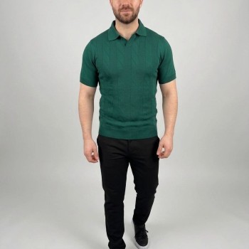 Erkek Yazlık Triko Dokuma Tişört Kısa Kol Polo Yaka T-Shirt - Koyu Yeşil Erkek Yazlık Triko Dokuma Tişört Kısa Kol Polo Yaka T-Shirt - Koyu Yeşil