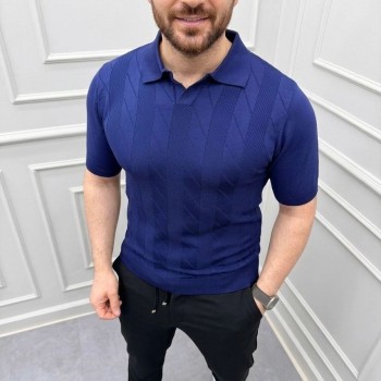 Erkek Yazlık Triko Dokuma Tişört Kısa Kol Polo Yaka T-Shirt - Lacivert Erkek Yazlık Triko Dokuma Tişört Kısa Kol Polo Yaka T-Shirt - Lacivert