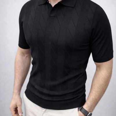 Erkek Yazlık Triko Dokuma Tişört Kısa Kol Polo Yaka T-Shirt - Siyah Erkek Yazlık Triko Dokuma Tişört Kısa Kol Polo Yaka T-Shirt - Siyah
