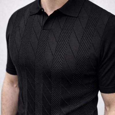 Erkek Yazlık Triko Dokuma Tişört Kısa Kol Polo Yaka T-Shirt - Siyah Erkek Yazlık Triko Dokuma Tişört Kısa Kol Polo Yaka T-Shirt - Siyah