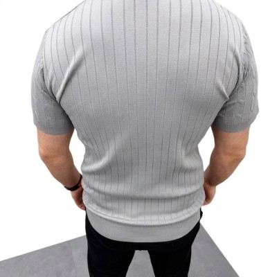 Erkek Yazlık Triko Saç Örgü Tişört Kısa Kol Polo Yaka Fermuarlı T-Shirt - Gri Erkek Yazlık Triko Saç Örgü Tişört Kısa Kol Polo Yaka Fermuarlı T-Shirt - Gri