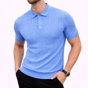 Erkek Yazlık Triko Tişört Kısa Kol Polo Yaka Düğmeli T-Shirt - Bebek Mavisi Erkek Yazlık Triko Tişört Kısa Kol Polo Yaka Düğmeli T-Shirt - Bebek Mavisi