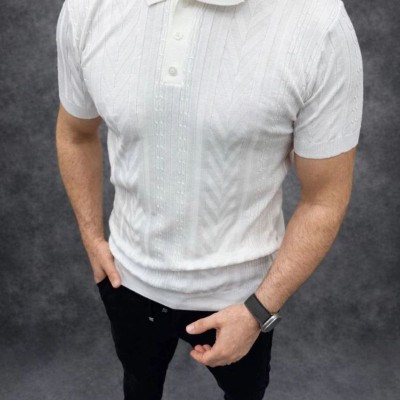 Erkek Yazlık Triko Tişört Kısa Kol Polo Yaka Düğmeli T-Shirt - Beyaz Erkek Yazlık Triko Tişört Kısa Kol Polo Yaka Düğmeli T-Shirt - Beyaz