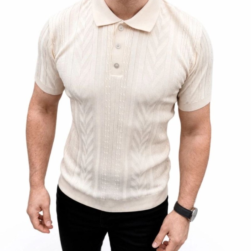 Erkek Yazlık Triko Tişört Kısa Kol Polo Yaka Düğmeli T-Shirt - Krem Erkek Yazlık Triko Tişört Kısa Kol Polo Yaka Düğmeli T-Shirt - Krem