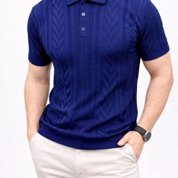 Erkek Yazlık Triko Tişört Kısa Kol Polo Yaka Düğmeli T-Shirt - Lacivert Erkek Yazlık Triko Tişört Kısa Kol Polo Yaka Düğmeli T-Shirt - Lacivert