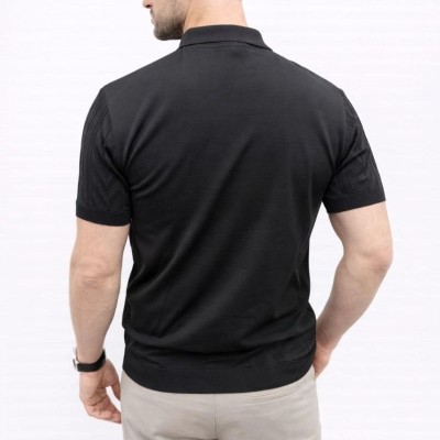 Erkek Yazlık Triko Tişört Kısa Kol Polo Yaka Düğmeli T-Shirt - Siyah Erkek Yazlık Triko Tişört Kısa Kol Polo Yaka Düğmeli T-Shirt - Siyah