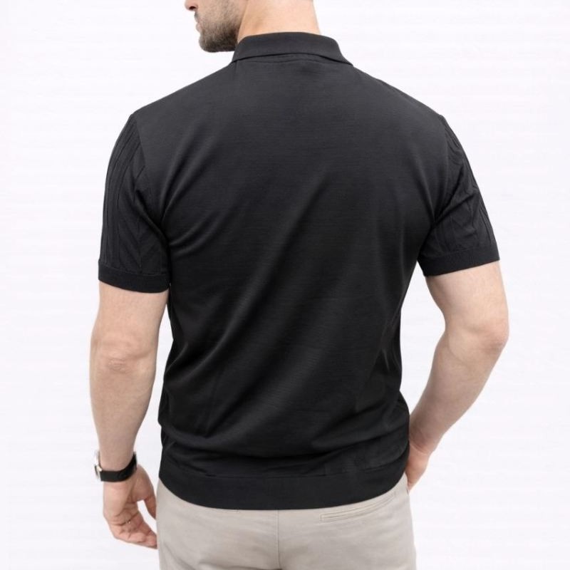 Erkek Yazlık Triko Tişört Kısa Kol Polo Yaka Düğmeli T-Shirt - Siyah Erkek Yazlık Triko Tişört Kısa Kol Polo Yaka Düğmeli T-Shirt - Siyah