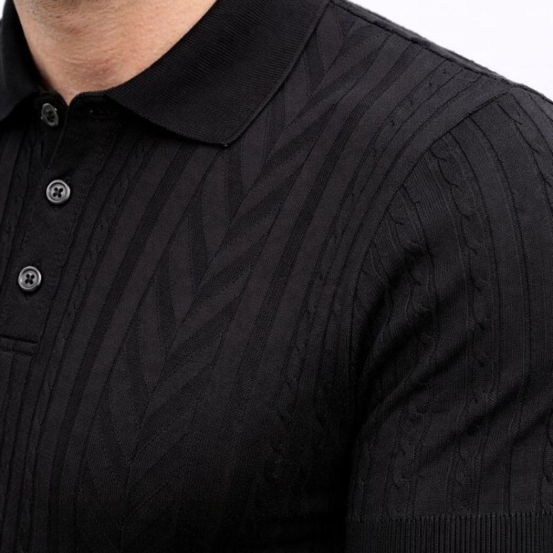 Erkek Yazlık Triko Tişört Kısa Kol Polo Yaka Düğmeli T-Shirt - Siyah Erkek Yazlık Triko Tişört Kısa Kol Polo Yaka Düğmeli T-Shirt - Siyah