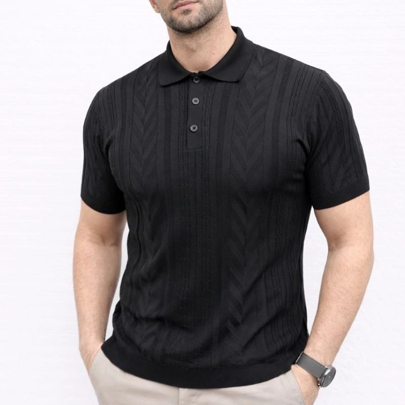 Erkek Yazlık Triko Tişört Kısa Kol Polo Yaka Düğmeli T-Shirt - Siyah Erkek Yazlık Triko Tişört Kısa Kol Polo Yaka Düğmeli T-Shirt - Siyah