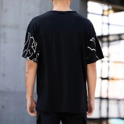 Erkek Yıldırım şimşek Baskılı T-Shirt Kısa Kol Bisiklet Yaka Tişört - Siyah Erkek Yıldırım şimşek Baskılı T-Shirt Kısa Kol Bisiklet Yaka Tişört - Siyah