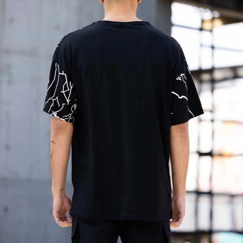 Erkek Yıldırım şimşek Baskılı T-Shirt Kısa Kol Bisiklet Yaka Tişört - Siyah Erkek Yıldırım şimşek Baskılı T-Shirt Kısa Kol Bisiklet Yaka Tişört - Siyah