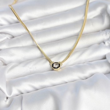 Ezme Yılan Zincir Model Zirkon Taşlı VIP Seri Gold Renk Kadın Kolye