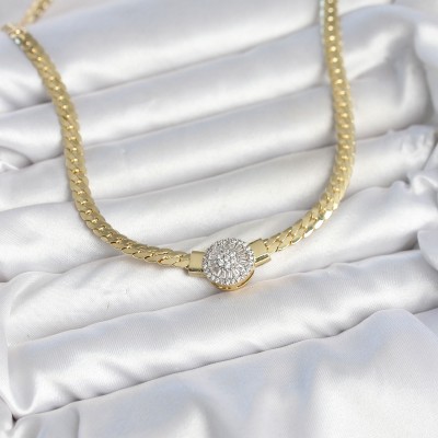 Ezme Zincir Model Zirkon Taşlı VIP Seri Gold Renk Kadın Kolye Ezme Zincir Model Zirkon Taşlı VIP Seri Gold Renk Kadın Kolye