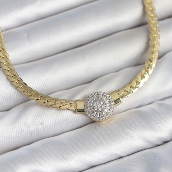 Ezme Zincir Model Zirkon Taşlı VIP Seri Gold Renk Kadın Kolye