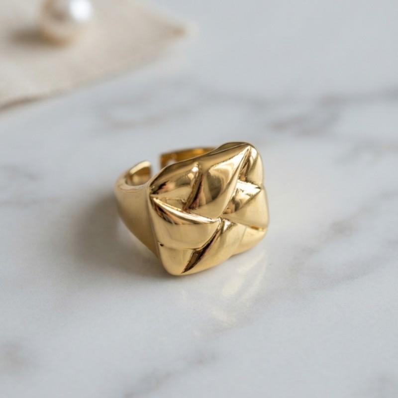 Geometrik Origami Tasarımlı Ayarlanabilir Gold Renk Yüzük