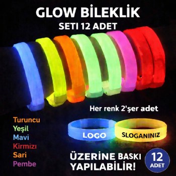 Glow Kalın Bileklik 12’li Set > Baskıya Uygun Renkli Model Glow Kalın Bileklik 12’li Set > Baskıya Uygun Renkli Model
