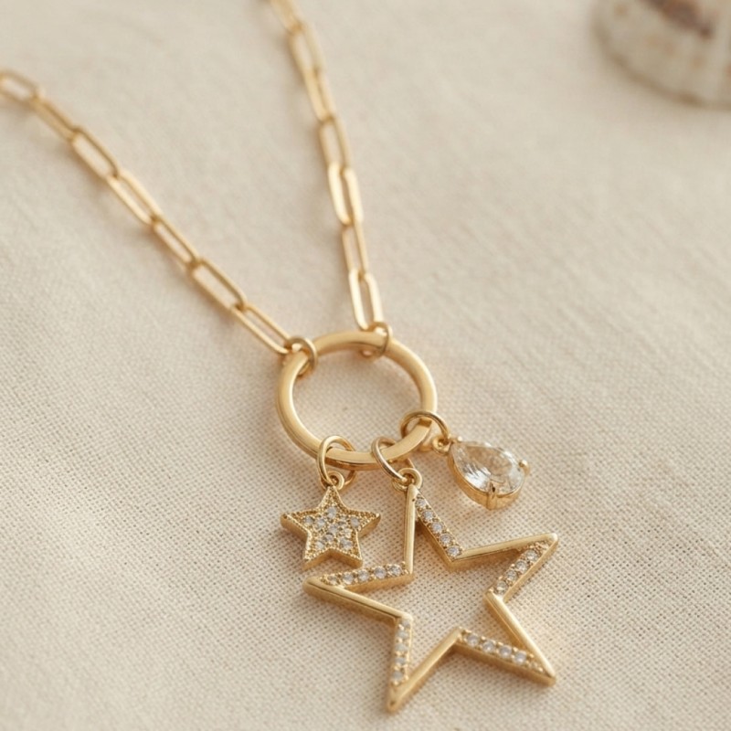 Gold Renk Ataç Zincir Yıldız Model Zirkon Taşlı Kadın Kolye Gold Renk Ataç Zincir Yıldız Model Zirkon Taşlı Kadın Kolye