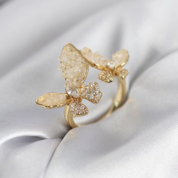 Gold Renk Beyaz Kelebek Model Zirkon Taşlı Kadın Yüzük