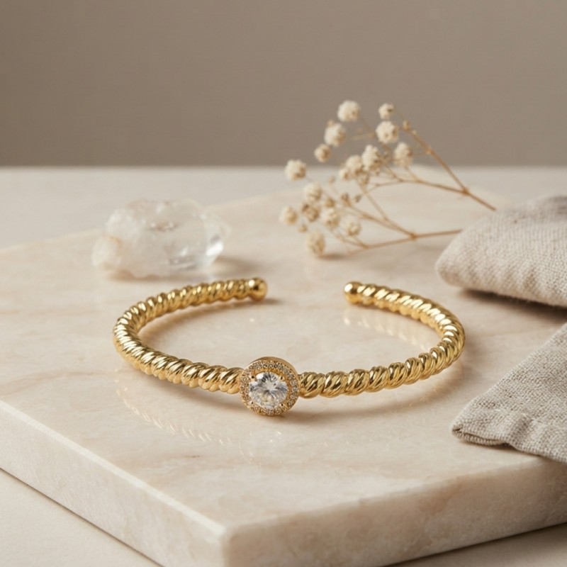 Gold Renk Dorika Model Yuvarlak Zirkon Taşlı Kadın Bileklik