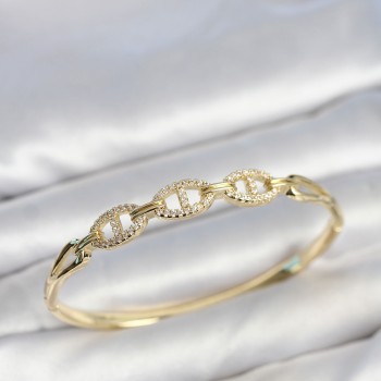 Gold Renk Gemi Zinciri Model Zirkon Taşlı Kadın Kelepçe Bileklik