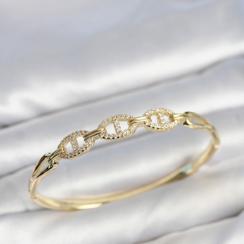 Gold Renk Gemi Zinciri Model Zirkon Taşlı Kadın Kelepçe Bileklik Gold Renk Gemi Zinciri Model Zirkon Taşlı Kadın Kelepçe Bileklik